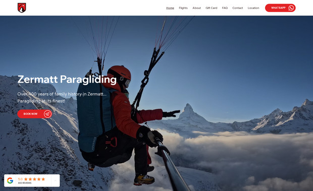 Zermatt Paragliding: A modern Wix Studio website for Zermatt Paragliding, built to highlight premium tandem paragliding experiences in the Swiss Alps with strong visuals, clear calls to action, and an optimized booking flow.