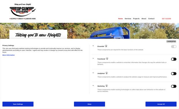 Topgun Scaffolding: This was a brand new project. I used Wix AI around the site. I'll continue with the SEO and maintenance throughout the coming year.