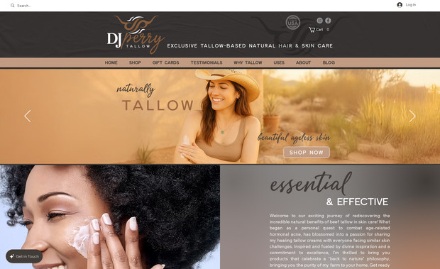 Dj Perry Tallow: E-commerce website for DJ Perry Tallow. Created logo, branding and e-commerce website for a beauty brand company. 