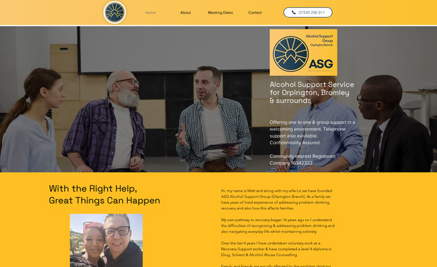 Alcohol Support: A website for a local support group, made with Wix to suit their tone and branding. 