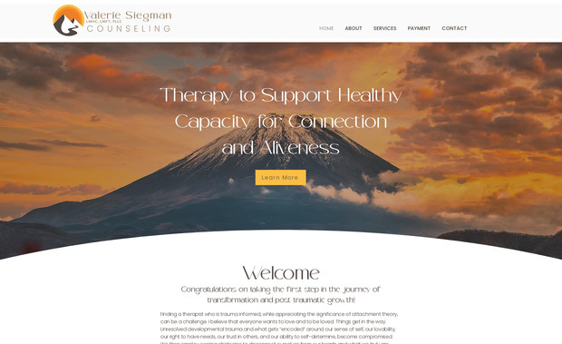 Valerie: This therapist wanted a website for her practice that was modern with a bit of a retro feel and highlighted nature. We also designed her logo. 
