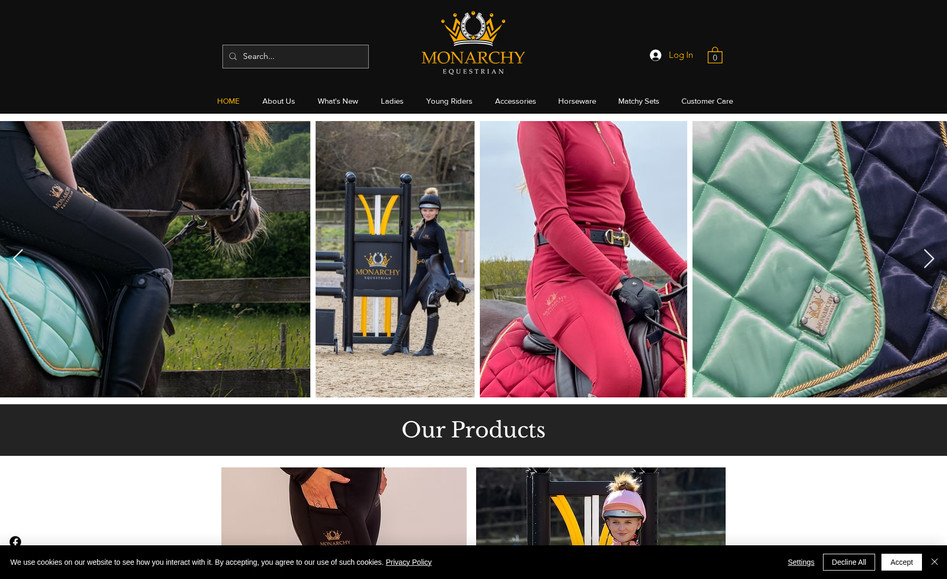 Monarchy Equestrian: eCommerce website designed from scratch for an equestrian clothing company.