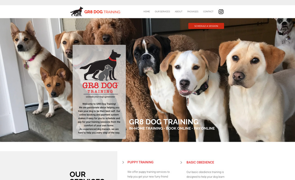 Gr8 Dog Training : Our client needed a logo and website to help run their dog training business. Highlights included package sessions with payment and scheduling/booking calendar.