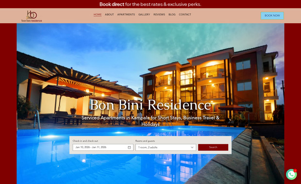 Bon Bini Residence: Bon Bini Residence - “Welcome” in Papiamento - invites you to experience comfort, convenience, and peace in the heart of Muyenga, Kampala. Our fully furnished, air‑conditioned serviced apartments feature modern amenities, serene surroundings, and direct pool access, making them ideal for families, couples, business travellers, and long-stay guests. Our elegant Residence offers spacious, beautifully decorated apartments with everything you need to feel at home.