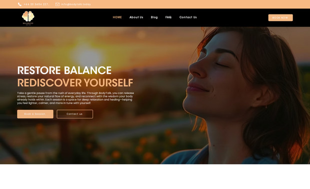 Body-Talk: For Body-Talk, I designed a calm, minimal, and wellness-focused website that visually reflects balance and healing. The design features a soft, neutral color palette, large calming imagery, and generous white space to create a peaceful user experience. The homepage hero section includes a bold, centered headline with a clear “Book Now” call-to-action, immediately guiding visitors toward engagement.

The layout follows a clean vertical flow with well-structured sections including About, Benefits, Blog, FAQ, and Contact, making navigation simple and intuitive. Typography is elegant and easy to read, supporting the professional and therapeutic tone of the brand.

From an SEO perspective, I implemented proper heading structure (H1–H3 hierarchy), keyword-focused section titles, optimized meta information, clean URL structure, mobile responsiveness, and fast-loading optimized images. Content was structured clearly to improve readability and help search engines understand the services offered.

The result is a visually soothing, conversion-focused website that combines strong UI design with solid on-page SEO foundations.
