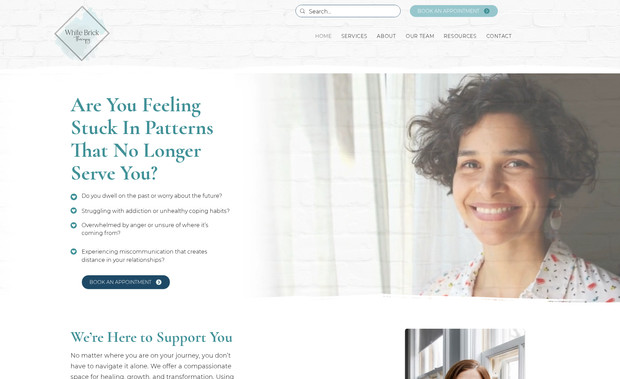 White Brick Therapy: Custom WIX redesign, designed to incorporate the branding, new services and better SEO.