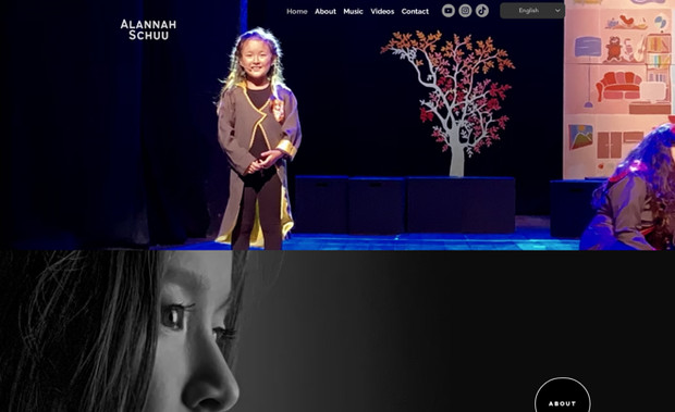 Alannah Schuu: Alannah is a happy, caring and curious girl - a young talented artist, with the courage to pursue what she loves the most: SING! 

 Always singing and dancing wherever she passes, she lives and expresses the Arts through acting (theatre), dancing and singing.

 Passionate for her grey cat, and black dog, she is a nature and animal lover.