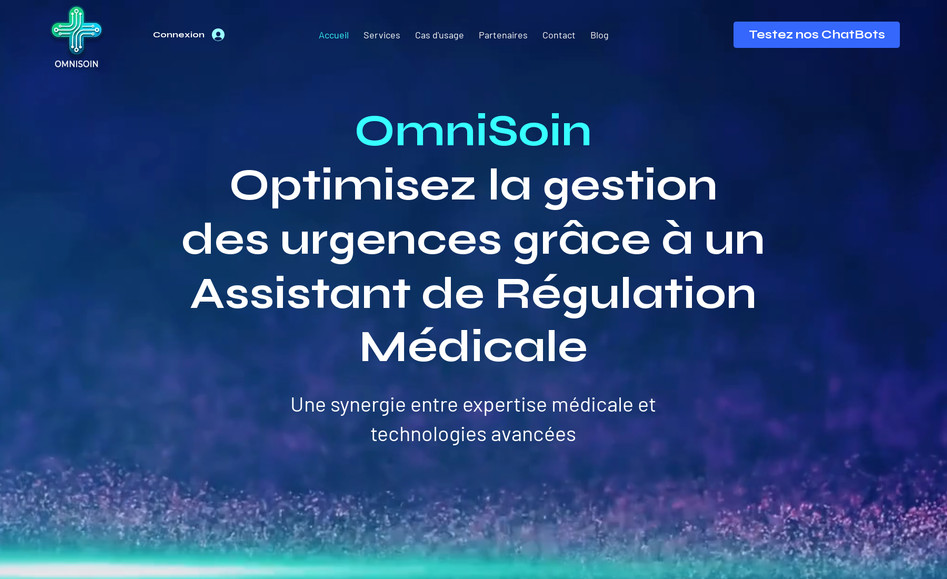 Omnisoin 2.0: Pour le projet OmniSoin, j’ai conçu et structuré l’ensemble du site afin de valoriser les différentes offres de services de l’entreprise dans le domaine de la régulation médicale et de la santé connectée. J’ai travaillé sur l’architecture UX/UI, la mise en page des pages services et cas d’usage, ainsi que sur l’intégration des contenus (textes, illustrations, icônes, sections interactives) de manière à rendre la navigation claire, fluide et professionnelle.

J’ai assuré la cohérence visuelle et la hiérarchisation de l’information, en mettant en avant les solutions clés comme les chatbots, callbots, voicebots et outils de téléconsultation, tout en adaptant le design aux exigences du secteur médical (confiance, sécurité, sobriété).

En parallèle, j’ai mis en place une optimisation SEO on-page avec des balises structurées, des titres pertinents et une architecture propre pour favoriser le référencement naturel du site. Le tout a été développé dans une logique responsive pour garantir une expérience utilisateur optimale sur tous les supports.