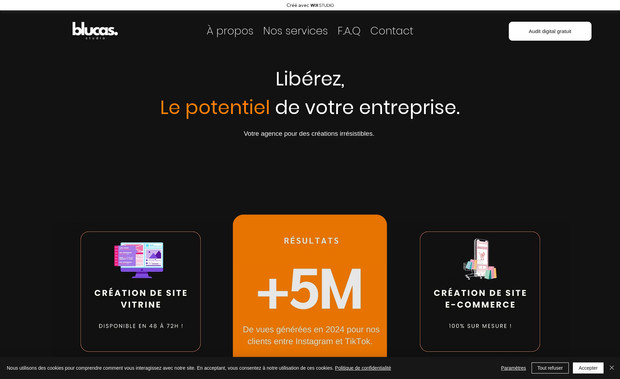 Blucastudio 2025: 🌐 Projet : Blucasstudio.fr — Studio de production audiovisuelle

Client : Blucas Studio, studio de production audiovisuelle
Objectif : Concevoir un site internet professionnel pour présenter les services de production audiovisuelle de Blucas Studio et faciliter la prise de contact avec les clients.

⸻

🔧 Notre intervention :
	•	Création d’un site web responsive et sécurisé, adapté aux besoins de Blucas Studio
	•	Mise en place d’une interface utilisateur claire et intuitive
	•	Intégration de galeries pour présenter les projets réalisés
	•	Optimisation du référencement naturel (SEO) pour améliorer la visibilité en ligne
	•	Formation du client à la gestion du contenu du site

⸻

✅ Résultats :
	•	Amélioration de la visibilité en ligne de Blucas Studio
	•	Augmentation des demandes de contact via le site
	•	Renforcement de la crédibilité et de la confiance auprès des clients