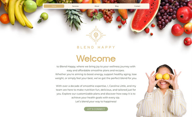 Blend Happy: Our wonderful client came to us with a request to design and develop a site that will reflect happiness and health. She curates custom smoothies for one on one clients as well as corporations. 

This is exactly what we did. When you go to her site, you can view her recipes and book a time with her to learn more about her services. 