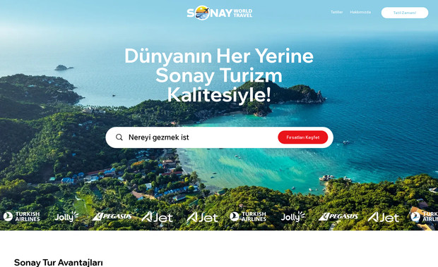Sonay Turizm: Sonay Turizm için hazırlanan eşsiz tasarımlı turizm sitesi. Üstün performans, tasarım ve SEO ile hazırlandı