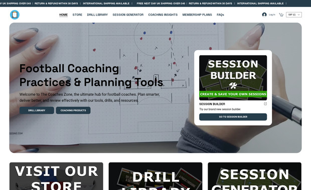The Coaches Zone: Full Wix Studio design and Custom Wix Velo functionality for the Drill Library and Session Generator. 