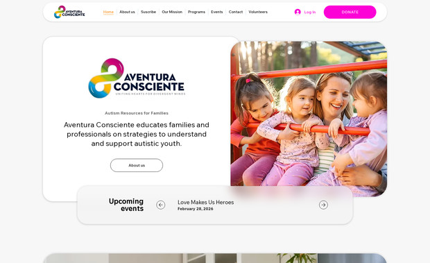 Aventura Consciente: Sitio web creado exclusivamente para la fundación, sus eventos son visibles y promocionados en todo el sitio web.