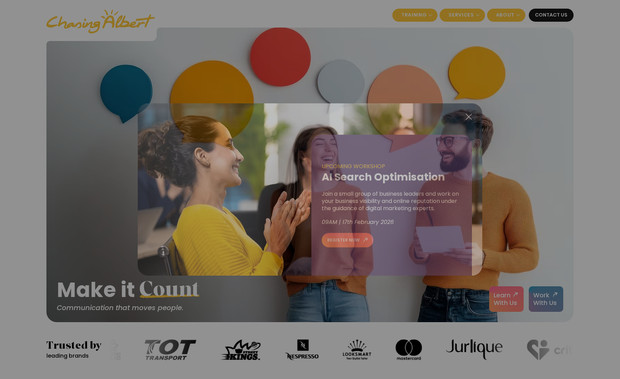 Chasing Albert: As a full-service creative agency, we poured our heart and skills into crafting the Chasing Albert website—from strategy to execution. We handled everything in-house: branding, copywriting, UX design, web development, SEO, and content strategy. The result is a bold, smart, and user-friendly platform that reflects who we are: creative thinkers, strategic doers, and storytellers who deliver results. This site isn’t just our digital home—it’s our calling card.