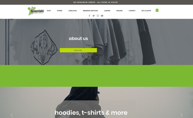 Kopyright: I designed this website from scratch and created an engaging, user friendly e-commerce website for a local custom-tshirt print business based in Belfast in Northern Ireland.