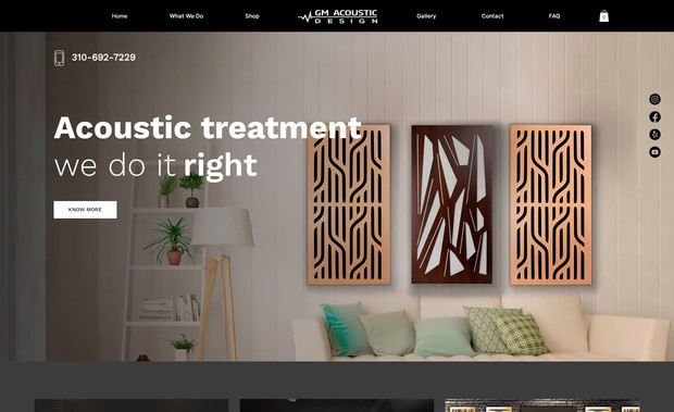 GM Acoustic Design: EditorX redesign and build for a website selling high-end and unique  acoustic panels and services. We designed a concept on Figma, and our EditorX experts then built that on EditorX, making it fully responsive and eye-catching.