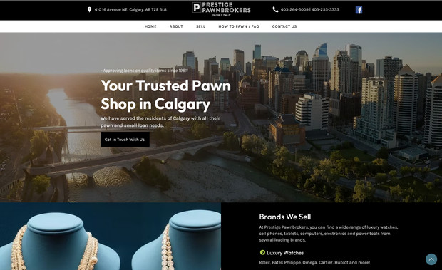 Prestige PawnBrokers: Alberta Media developed a clean, responsive website to showcase Prestige Pawnbrokers’ full range of services and location details. Designed for simple navigation, it makes it easy for customers to explore offerings and find them quickly.