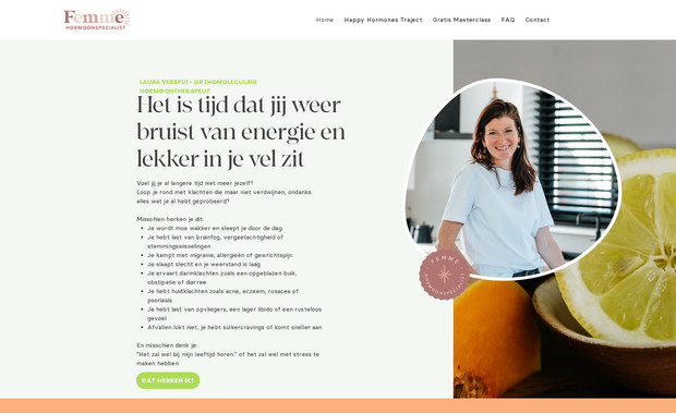 Femme Hormoonspecial: We designed the FemmeHormoon Specialist website with a clean and calming aesthetic that reflects their focus on women's hormonal health. The layout highlights their services, expertise, and client journey in a clear and modern way. The overall design builds trust and makes it easy for visitors to explore and connect.