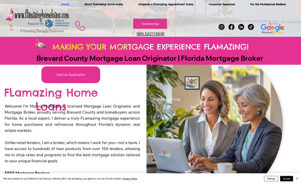 FLAMAZING HOME LOANS: Rebuilt status website hosted on Godaddy to a Dynamic, engaging and responsive site on Wix Studio - 
