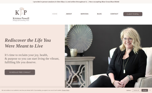  Kristen Powell Therapy & Consulting, PLLC: This project was created using a pre-designed template I created, and she received a full 4-page website in two days. 