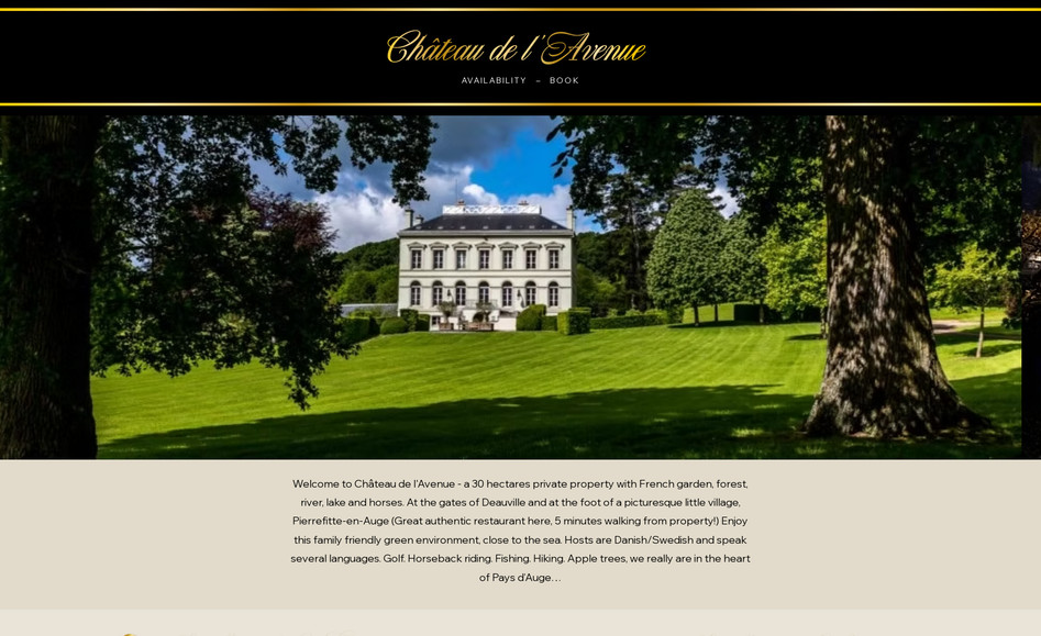 Château de l´Avenue: Hemsida med bokningsfunktion kopplad mot AirBnb