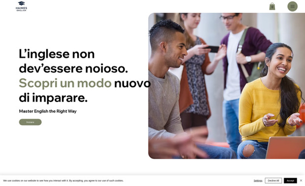 Haimes English: A website created for a teacher based in Milan. This client wanted to have clear and precise information, logo and colour scheme. We created a simple logo. The webiste also includes booking services for her teaching online, a blog and a groups page along with programs, so she can add an online learning platform. We used Wix Studio for this website.