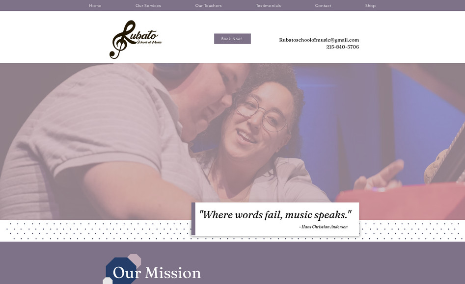 Rubato School: Award winning music school. Fun but soft colors. Simple navigation and layout.
