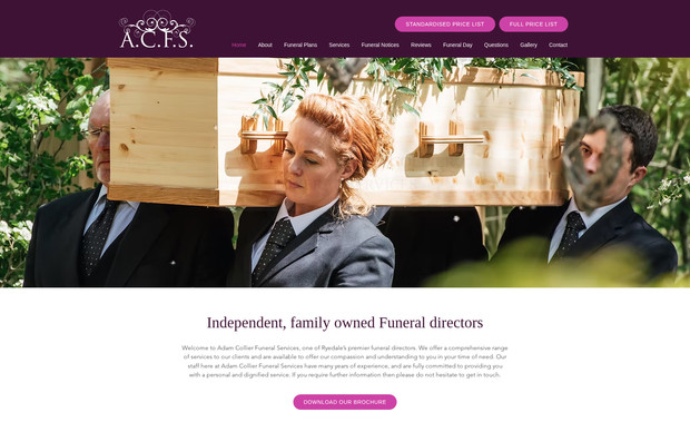 Adam Collier Funeral Services: Adam Collier Funeral Services are a local independent and family owned funeral directors in Helmsley and Pickering, North Yorkshire. Adam asked us to redesign their website using the same colours and logo, the result is a professional and elegant design. We have enjoyed working with Adam Collier for a number of years now.