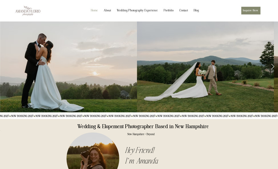 Amanda Florio Photo: Wedding Photographer from Massachusetts with a light, airy style. This website was built to embrace the adventurous brand portrayed. Created by Henry Patricy