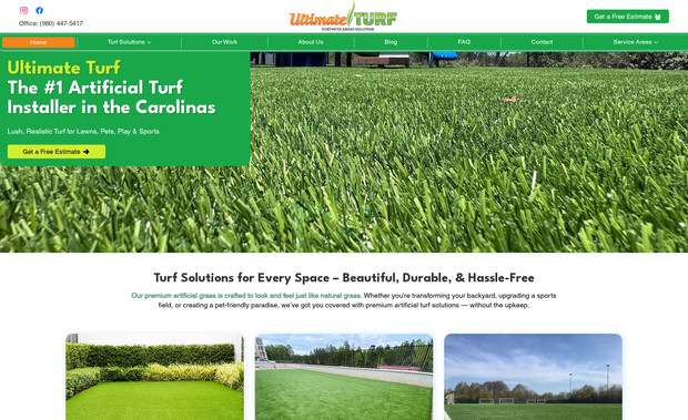Ultimate Turf: Ultimate Turf is a premier provider of high-quality artificial turf solutions for a wide range of applications. Based in Charlotte, they specialize in the installation of artificial grass for residential lawns, commercial landscapes, sports fields, playgrounds, pet areas, and more. We designed and developed a comprehensive website with a focus on visually showcasing their installations and clearly communicating the benefits of artificial turf. 