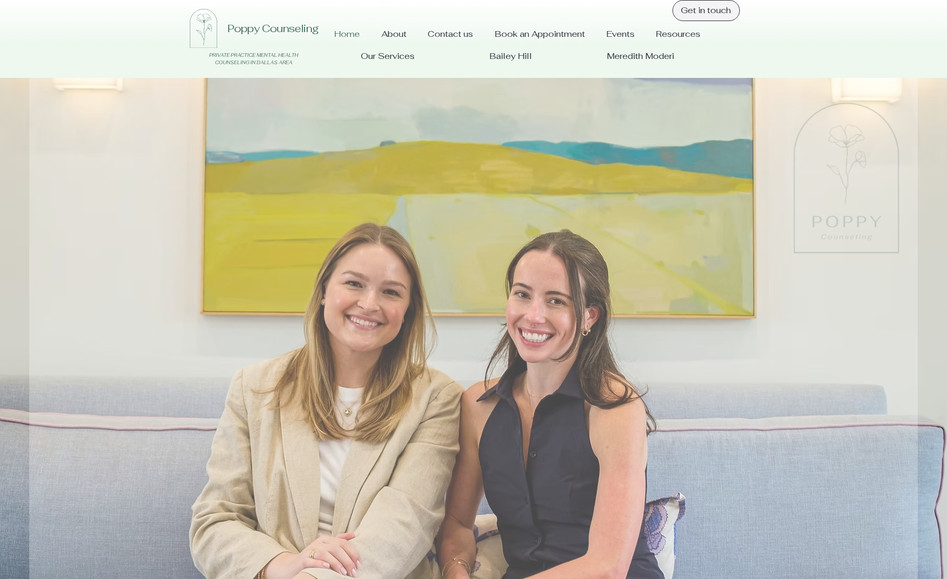 Poppy Counseling Dallas, TX: Poppy Counseling’s website is a warm, welcoming digital space designed to support individuals and couples seeking mental health services in the Dallas area. Built with Wix Studio, the site balances emotional sensitivity with professional clarity. Key functional elements include:

Therapeutic Design Aesthetic: Soft visuals, calming colors, and gentle typography foster a sense of emotional safety and trust.

Service Clarity: Clearly defined counseling offerings—individual, couples, trauma-informed care—are easy to navigate and understand.

Conversion-Focused UX: Prominent “Book a Session” and “Contact” CTAs guide users toward action while respecting emotional readiness.

HIPAA-Conscious Structure: While not a portal, the site is designed with privacy awareness, directing users to secure communication channels.

Local SEO Optimization: Geo-targeted keywords and schema markup help attract Dallas-area clients searching for therapy services.

Mobile Optimization: Fully responsive design ensures accessibility across devices, especially for users seeking help on the go.

Blog & Resources Section: Optional space for psychoeducational content, enhancing credibility and supporting SEO.

Accessibility Features: Alt text, readable fonts, and contrast-conscious design support inclusive access for neurodiverse and visually impaired users.