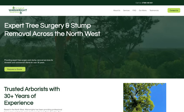 Wainwright Stump Removal: A full rebuild for a long-established arborist business in the North West. The project included restructuring the site for clearer navigation, creating strong service pages for stump removal, tree surgery, maintenance, and site clearance, and adding high-impact visuals to build trust. I integrated testimonials, FAQs, and a streamlined quote request flow to improve conversions. The site is built in the Wix Classic Editor with a focus on speed, clarity, and a professional look suited to a 30+ year service-based brand.