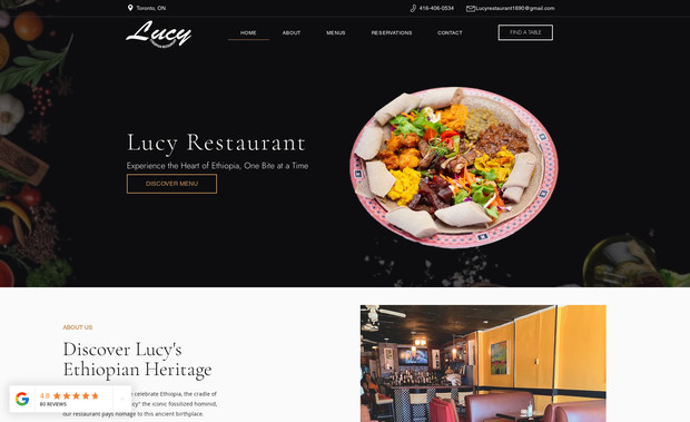 Lucy Restaurant: We designed the Lucy Ethiopian Restaurant website with a warm, cultural aesthetic that reflects their authentic Ethiopian dining experience. The layout focuses on showcasing their signature dishes, ambiance, and story in a clean and engaging way. The design ensures a smooth, modern user experience while keeping the brand’s heritage at the center.