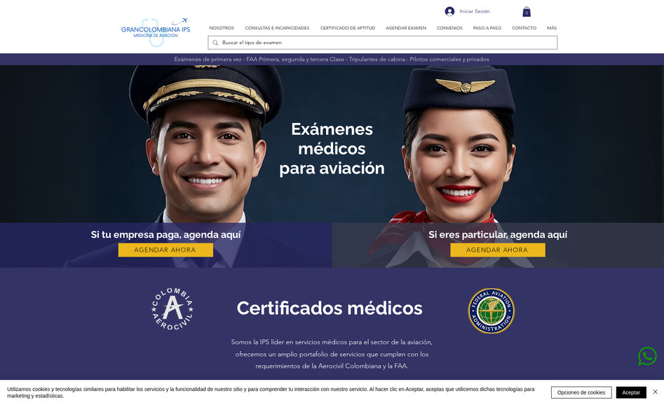 Medicina para Aviación Granco IPS: Web site con sistemas de reservas Wix Booking 