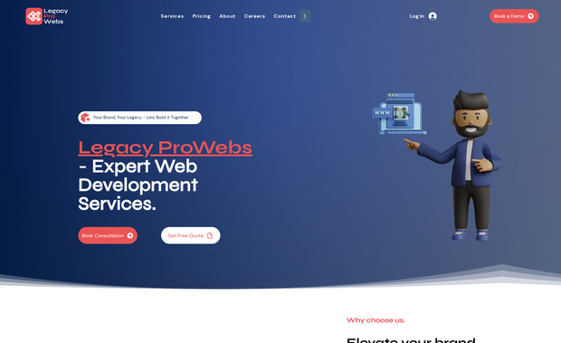 Legacy ProWebs: Developed a sleek and professional website for Legacy ProWebs, a creative agency dedicated to crafting timeless digital experiences. The site highlights their expertise in web and graphic design, emphasizing their passion for delivering exceptional and enduring online solutions.