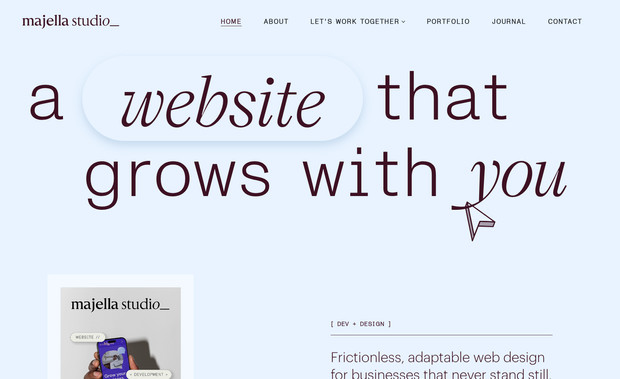 Majella Studio: The landing page for our rebrand! The most fun we have had designing on Wix Studio so far. Full site coming soon!