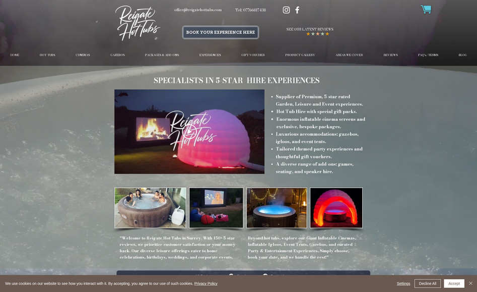 Reigate Hot Tubs: Custom booking flow to rent out hot tubs and other items