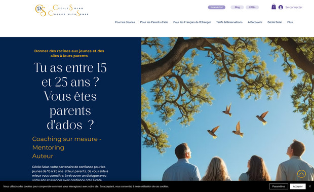 Cecile Solar: Création d'un site pour un coach. Possibilité d'acheter des formations et de réserver des créneaux de rendez-vous.