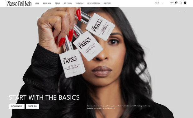 Picaso Nail Lab: PHOTOGRAPHY, BRANDING & WEB DESIGN: Redesigned and relaunched the brand identity and website for Picaso Nail Lab, a modern nail care company. The site features e-commerce for products, booking integration, and a loyalty program tailored for nail techs. The design combines sleek visuals with a functional layout to showcase products, services, and the founder’s expertise while creating a seamless experience from desktop to mobile.