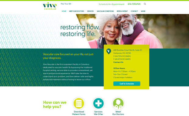 Vive Vascular: Healthcare site for a new vascular surgery practice in Columbus, Ohio.