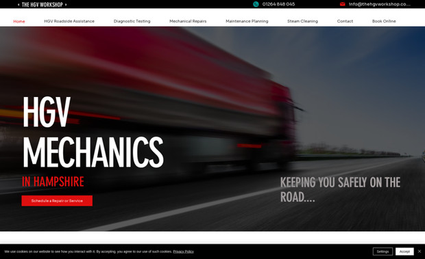 The HGV Workshop: Website design with booking form and confirmation page. Set up email notifications and automated booking confirmation emails. Launched website, submitted to Google search Console with sitemap, Optimised Meta data and connected Google Analytics ready for the PPC campaign to begin. 
