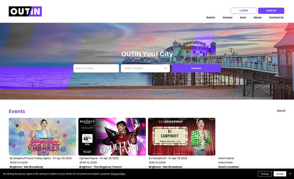 OUTIN: OUTIN Events – Website Design & Build
Client: OUTIN Events
Website: www.outin.events
Services: Web Design, UX/UI, Webflow Development, SEO Optimization, Brand Integration

The Brief
OUTIN Events is a dynamic event production company specializing in creating inclusive, high-energy experiences that celebrate diversity and community. They needed a website that not only showcased their vibrant event offerings but also resonated with a broad audience seeking unforgettable experiences.

Our Approach
We designed a bold and engaging website that captures the essence of OUTIN Events' brand. Built on Webflow, the site features:

Interactive event calendar for easy navigation of upcoming events

Seamless ticketing integration to streamline the booking process

Custom CMS allowing the OUTIN team to effortlessly update content

Responsive design ensuring optimal performance across all devices

SEO-optimized structure to enhance online visibility and reach

The Result
The new website serves as a vibrant digital hub for OUTIN Events, reflecting their commitment to inclusivity and community engagement. With intuitive navigation and compelling visuals, the site invites users to explore and participate in the diverse events that OUTIN offers.