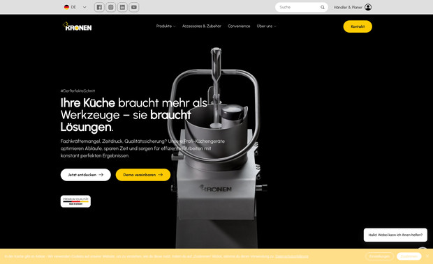 Kronen  Küchengeräte: EditorX, Wix Velo, CMS, WiX Stores, Multilanguage, Custom Filter Design and Programming