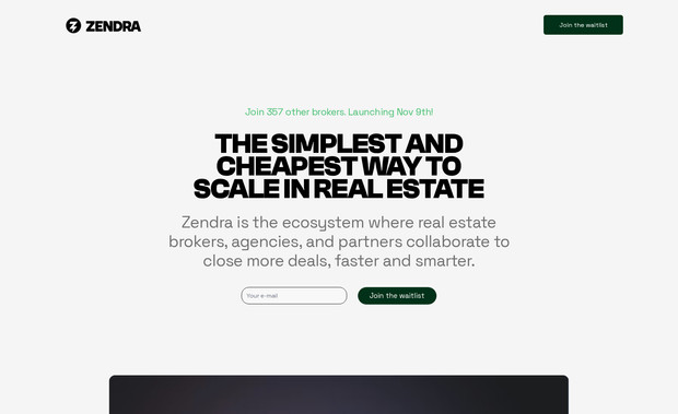 ZENDRA: Utveckling och design av simpel landningssida åt ett företag som arbetar för att underlätta mäklarbranschen.