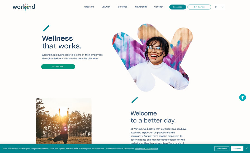 Workind Website: Pour Workind, j’ai conçu un site web moderne et épuré, mettant en valeur leur mission : offrir aux organisations une plateforme d’avantages flexible et innovante pour améliorer le bien-être des employés.

L’objectif était de créer une expérience utilisateur fluide et intuitive, en misant sur un design professionnel, des visuels dynamiques et une structure claire qui facilite la découverte des services offerts. Le site reflète l’approche novatrice de Workind, avec une mise en page optimisée qui met en avant les solutions personnalisées et l’impact positif sur la rétention et l’engagement des employés.