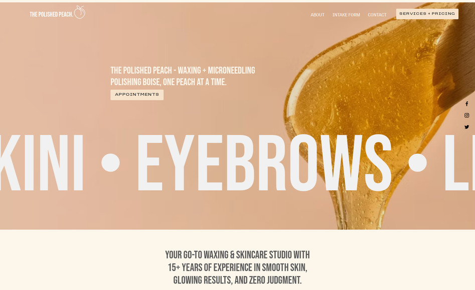 The Polished Peach: FUN FUN FUN was the goal for this waxing studio website. A clean monochromatic theme with a cool vibe. 