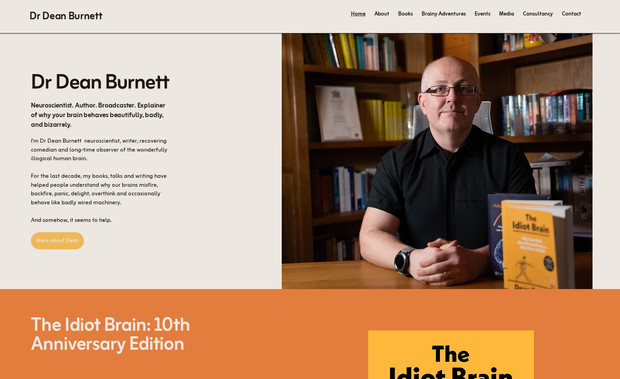 Dean Burnett: Dr Dean Burnett was celebrating the 10th anniversary of The Idiot Brain and needed a website commensurate with the breadth of his work and experience.