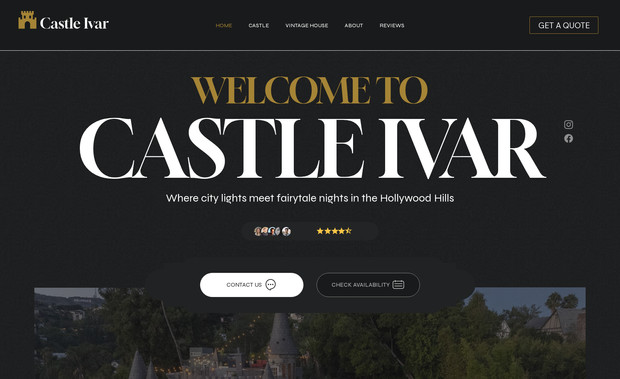 Castle Ivar: Castle Ivar is a 1920s, medieval-inspired landmark in the Hollywood Hills—turrets, vaulted ceilings, winding stone stairs, and city-light views. Our brief was simple and ambitious: capture the cinematic magic and make it effortless for groups, families, and creators to book.

We built a photo-forward, mobile-first site that leads with a bold “live like royalty” promise and a clear path to “Check availability • Call • Text.” Room-by-room highlights showcase the turret bedroom with panoramic views, the rooftop deck with Jacuzzi, multiple terraces and grand lounges, six ensuite baths (plus a half), and the fully equipped kitchen and laundry. Galleries, floor-plan cues, amenity icons, and concise copy make the layout intuitive. Neighborhood callouts (Hollywood Sign, Walk of Fame, Hollywood Bowl, Universal) position the home within minutes of iconic spots, while a transparent “Good to know” section sets expectations about stairs, faint freeway noise in a few rooms, and occasional exterior stucco work (never during stays).

Under the hood, we tuned for speed and discovery: compressed media and lazy loading for fast galleries, strong internal linking, and structured data for a luxury vacation rental (Lodging/VacationRental, FAQ, Breadcrumb, and Review schema). Local SEO targets “Hollywood Hills luxury rental,” “group stays near Hollywood,” and creator-friendly searches, helping the right guests find the home. Calls to action route cleanly to the owner’s preferred booking channel, reducing back-and-forth and shortening the decision window.

Owner reaction has been enthusiastic. They love that the site finally looks and feels like the property—maximalist, theatrical, and welcoming—while making bookings straightforward. Feedback from guests and creators has echoed the same theme: the visuals sold the setting, the details removed uncertainty, and reserving a stay felt easy and confident.