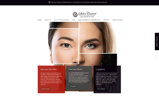 Salon Central - Salon : Welcome to Salon Central – where beauty meets excellence in every detail. Kingdom Design is proud to present the newly crafted website for Salon Central, a six-page masterpiece designed to showcase your unique style and unparalleled service.

Our team has meticulously curated each page to reflect the sophistication and professionalism of Salon Central. From the moment visitors land on your homepage, they'll be greeted with custom animations that captivate the imagination and set the tone for an unforgettable experience.

But we didn't stop there – we've also integrated custom forms throughout the site, allowing clients to easily book appointments, inquire about services, and provide feedback. Our goal is to streamline the user experience and make it effortless for visitors to connect with Salon Central.

In addition to stunning visuals and intuitive functionality, our website is optimized for search engines, ensuring that Salon Central shines brightly in online search results. With strategic SEO techniques seamlessly woven into the fabric of your site, you'll attract new clients and elevate your online presence like never before.

And that's not all – we've also set up a comprehensive content management system (CMS) for Salon Central's directory, allowing you to effortlessly manage and update information for both locations. From hours of operation to service offerings, you have full control over every aspect of your online presence.

To enhance the visual appeal of your site, we've included high-quality stock pictures that perfectly complement Salon Central's brand aesthetic. From sleek salon interiors to happy clients enjoying your services, these images add depth and authenticity to your online presence.

With the new website designed by Kingdom Design, Salon Central is poised to dominate the digital landscape and attract clients from near and far. Experience the difference that expert design, strategic SEO, and seamless functionality can make – welcome to the future of Salon Central.