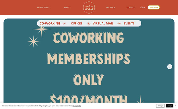 Creative Locale: Custom Wix Studio website for a co-working space.